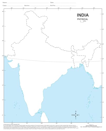 Outline Practice map of India Physical Map | A-4 Big Size | Set of 100 Maps | Printed on High Grade Paper | Multipurpose maps For School, College Assignments, Projects, Practical Paper etc.