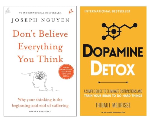 Don't Believe Everything You Think & Dopamine Detox Combo Set | 2 Books on Overthinking, Focus, Productivity, Mindset, Self Improvement & Distraction Control | Self Help Books for Students & Adults