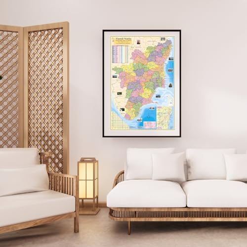 Tamil Nadu State Map in English Language,Size: 40"x28"inch. With Important Fact and Figure. Office Use,Tourism Purpose, Students and Aspirants of UPSC,PCS,SSC,RAILWAY Exam and Other Competitive Exam