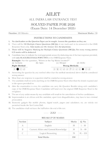 Oswaal CLAT (UG) & AILET | Year-wise | 10 Previous Solved Papers | (2021-2026) | For 2027 Admission Test