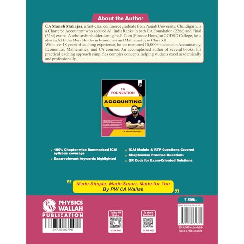 PW CA Foundation Accounting By CA Manish Mahajan Applicable For September 2026 l Including Chapterwise ICAI Syllabus Coverage | RTP Questions & Practice Questions Covered