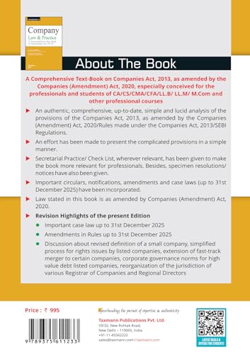 Taxmann's Company Law & Practice – Definitive | Practice-oriented Textbook—Integrating Statutory Law | Governance | Compliance | Case Law | Procedure to Explain the Entire Corporate Lifecycle