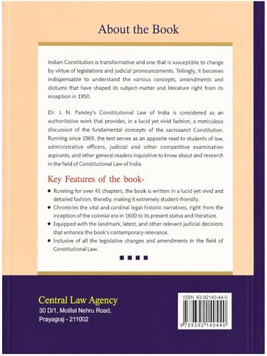 Constitutional Law of India by Dr. J. N. Pandey | 63rd Edition,2026 | Central Law Agency (CLA) | Indian Constitution & Constitutional Law Reference Book for LLB, Judiciary & Competitive Exams