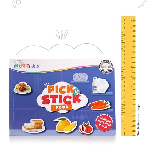 Intelliskills Premium Pick N' Stick Food Montessori Activity Busy Book with Reusable Stickers|Early Learning Activity Book for 2+Years Old|Sticker Book For Kids|Best Birthday Gift for Children|English