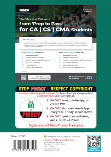 Taxmann's CRACKER for Cost Accounting (Paper 8 | CA) – Exam-focused Question Bank of 700+ Solved Past-Exam Questions with Marks & Trend Analysis for CMA Intermediate | Dec. 2026/June 2027 Exams