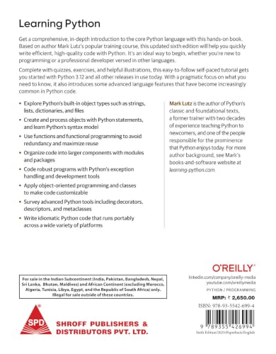 Learning Python: Powerful Object-Oriented Programming, Sixth Edition (Grayscale Indian Reprint)