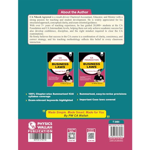 PW CA Foundation Business Laws Summary Book By CA Nikesh Agrawal For May 2026 Exam | Concise Chapter-wise summaries | Exam Relevant Keywords Highlighted | Important Case laws