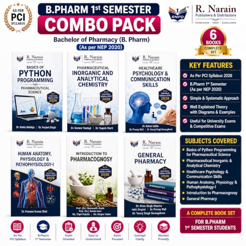 R. Narain B.Pharm 1st Semester Combo Pack, 6 Books Set