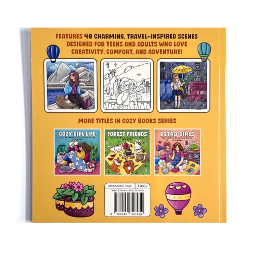 Travel Moments - Cozy Girl Colouring Book for Teens and Adults | 120 gsm thick pages | 40 Hand-drawn, Simple Cozy Designs for Stress Relief & Relaxation, Perfect for Beginners
