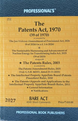 The Patents Act, 1970 Bare Act Latest 2027 EDITION Professional's