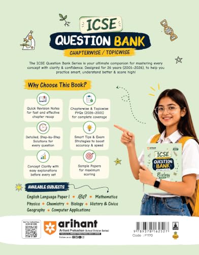Arihant ICSE Question Bank Class 10 Biology For Board Exam 2027 | 26 Years Chapterwise & Topicwise PYQs (2026–2001) with Detailed Step-by-Step ... Comments, Smart Tips & 3 Sample Papers