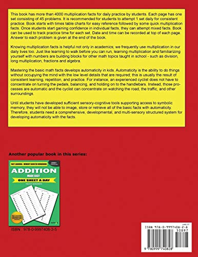 Multiplication Made Easy: Fast Learning Memory Booster Workbook One Sheet a Day Practice Worksheets
