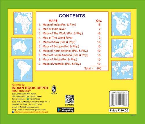 CUT AND DRAW SMALL BOOK OF OUTLINE PRACTICE MAPS (100 ASSORTED MAPS) CONTAINS INDIA MAP, WORLD MAP AND CONTINENTS MAP