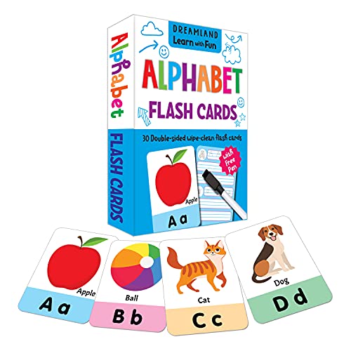 Flash Cards Alphabet - 30 Double Sided Wipe Clean Flash Cards for Kids (With Free Pen) book cover