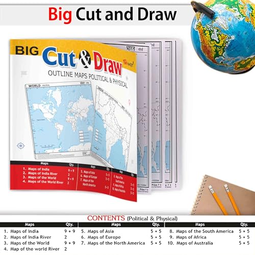 BIG CUT & DRAW OUTLINE MAPS POLITICAL & PHYSICAL | Political& Physical outline Map Book for school
