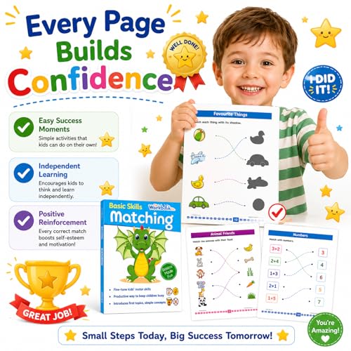 Matching Basic Skills Book for Kids 3+ | Fun Early Learning Activity Book with Shapes, Colors, Numbers & Patterns | Preschool Workbook | Best Educational Gift for Children