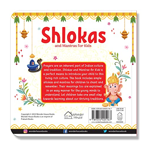 Shlokas And Mantras For Kids | Age 2–6 Years | Sanskrit Shloka - Bilingual (English & Hindi) | Devotional & Spiritual | Illustrated Board Book | Indian Culture | Children Moral Values | Latest Edition