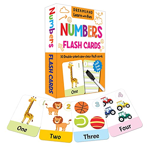 Flash Cards Numbers  - 30 Double Sided Wipe Clean Flash Cards for Kids (With Free Pen) book cover