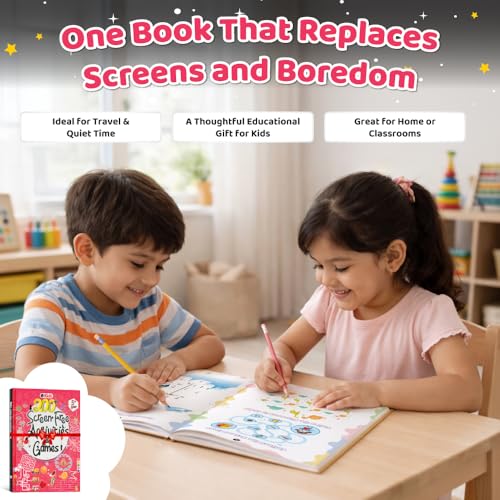 200+ Screen-Free Activities & Games Book For Kids 5+ Years Old | Mazes & Puzzles, Word Games, Crosswords, Patterns & Shapes, Logical Reasoning, Fun Brain Teasing Educational Activity Book For Toddlers