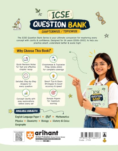 Arihant ICSE Question Bank Class 10 Geography For Board Exam 2027 | 26 Years Chapterwise & Topicwise PYQs (2026–2001) with Detailed Step-by-Step Answers, Examiner's Comments, Tips & 3 Sample Papers