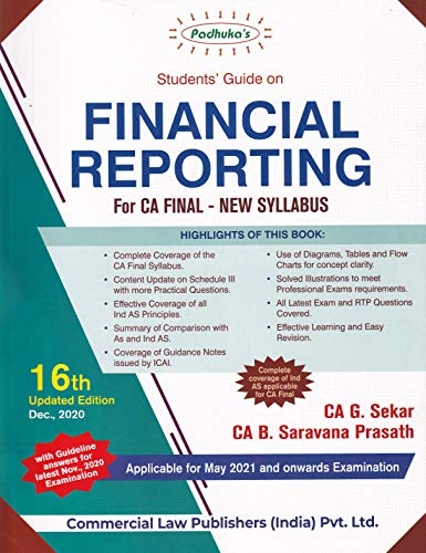 Padhukas Students Guide on Financial Reporting for CA Final New Syllabus - 16/e, july 2020 book cover