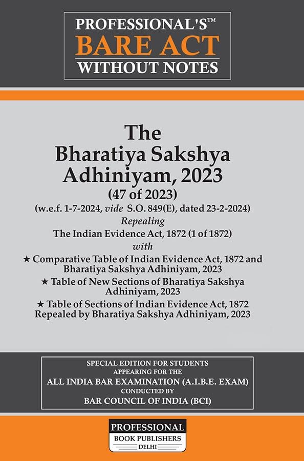PROFESSIONAL'S AIBE Exam New Criminal Laws Combo 3 Bare Acts set without Notes, Bharatiya Nagrik Suraksha Sanhita BNSS, Bharatiya Nyaya Sanhitabns ... Council of India Guidelines & New Syllabus
