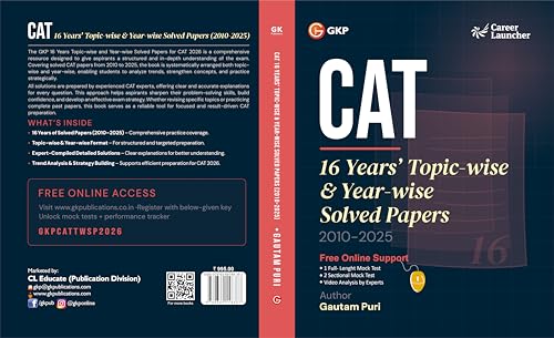 CAT 2026 | 16 Years Topic-Wise & Year-Wise Solved Papers (2010–2025) | PYQ with Detailed Solutions & Trend Analysis | CAT Previous Year Question Bank | By GKP & Gautam Puri
