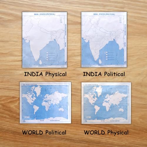 India and World's OutLine Map (100 Nos) : Set of 4 (25 each type Nos)