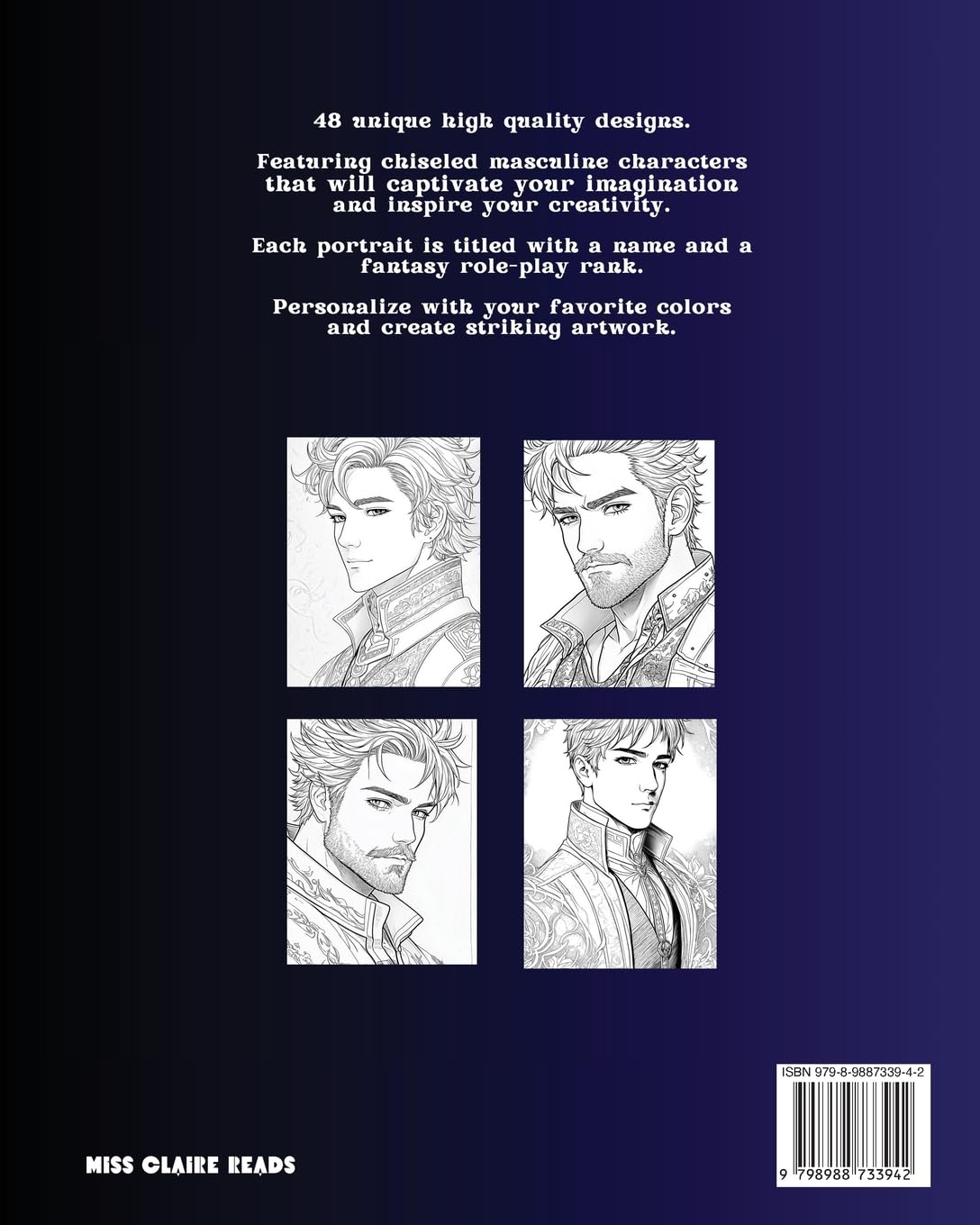 Anime Art Warrior Men Anime & Fantasy Portraits Coloring Book: 48 unique high quality pages - striking detailed designs - includes names and role-play titles