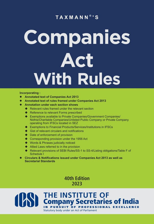 Taxmann’s Companies Act with Rules (Hardbound Pocket Edition) – 40th Edition 2023