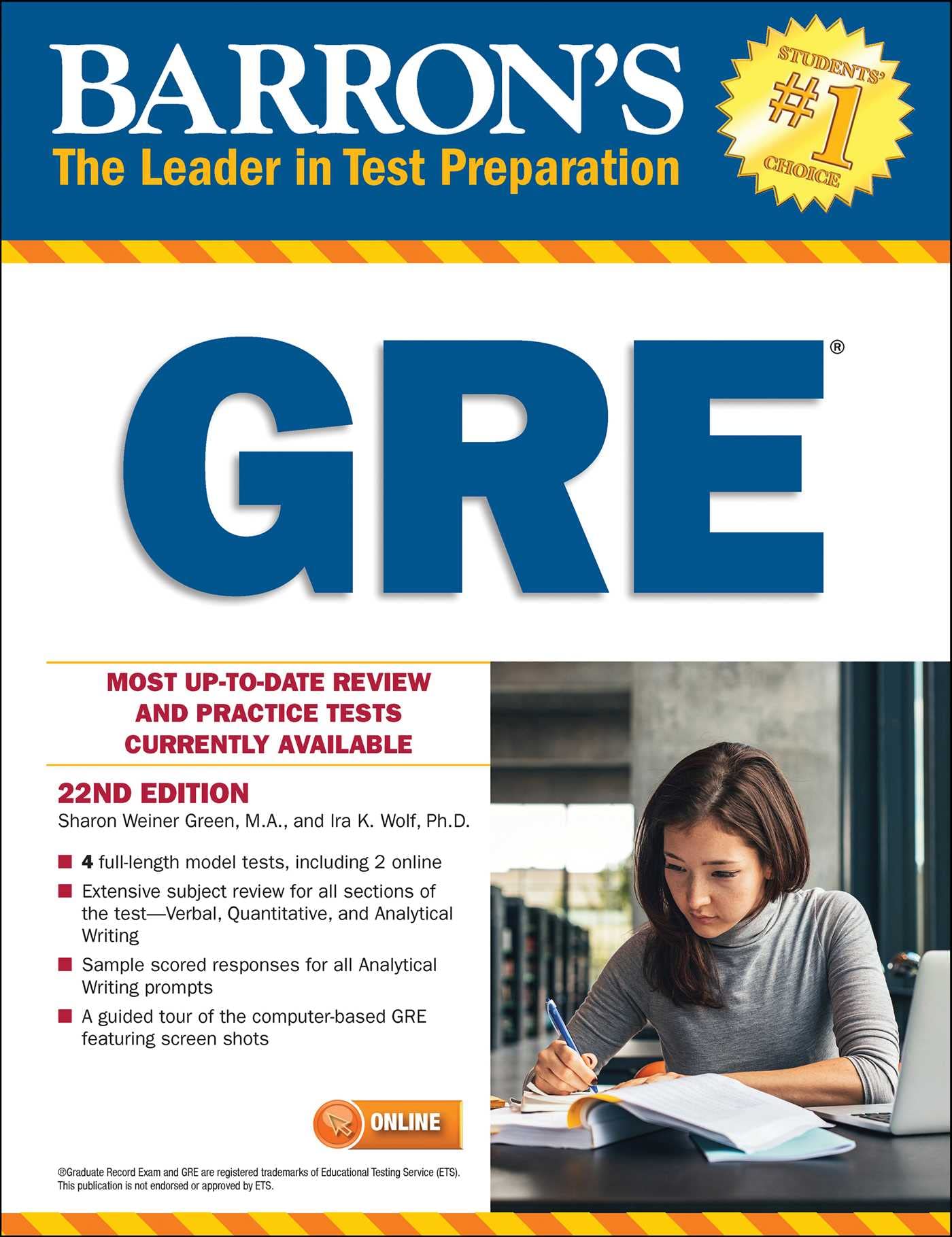 GRE with Online Tests (Barron's Test Prep) by Sharon Weiner Green M.A. (Author), Ira K. Wolf Ph.D. (Author) book cover