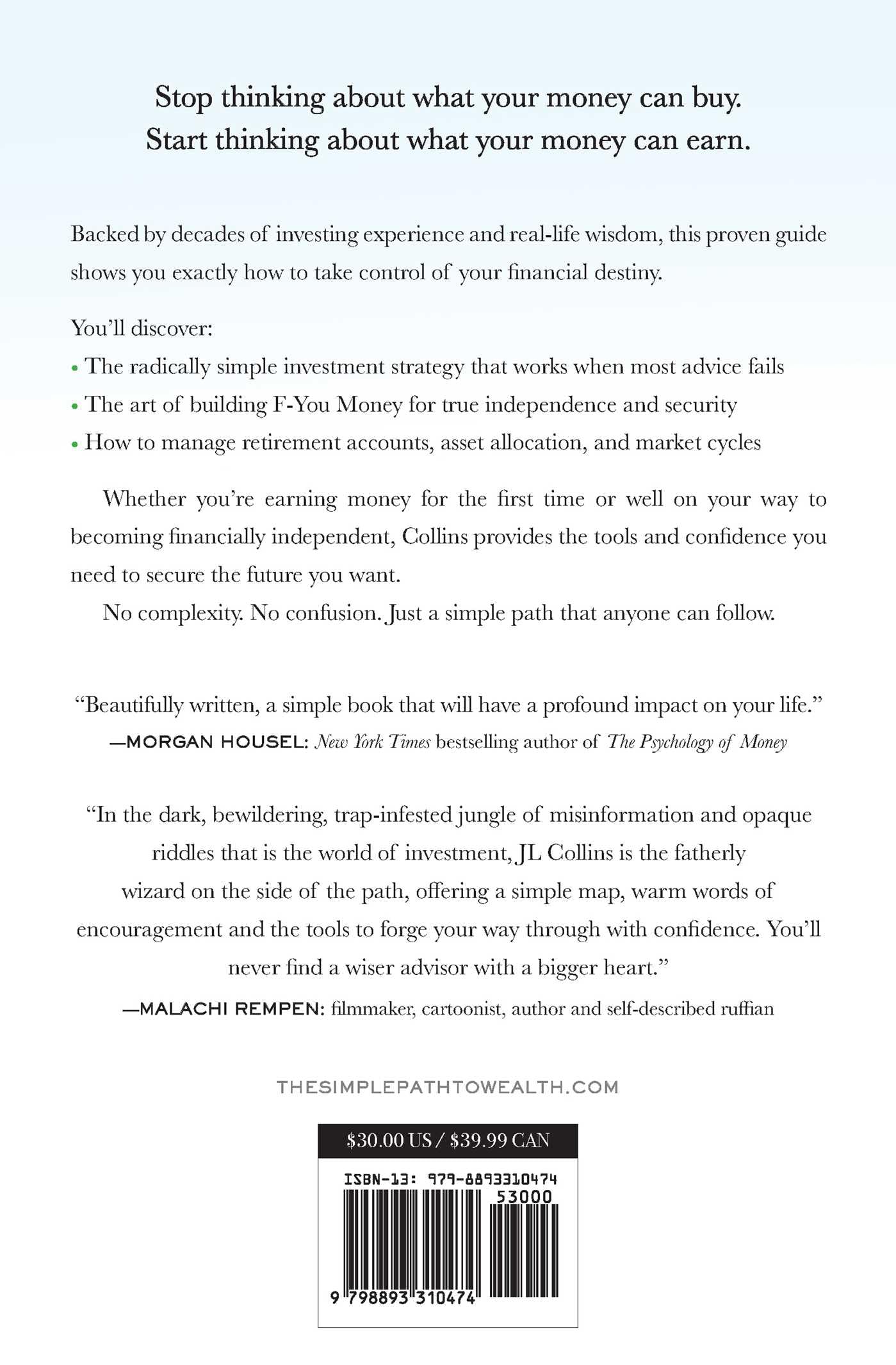 The Simple Path to Wealth: Your Road Map to Financial Independence and a Rich, Free Life