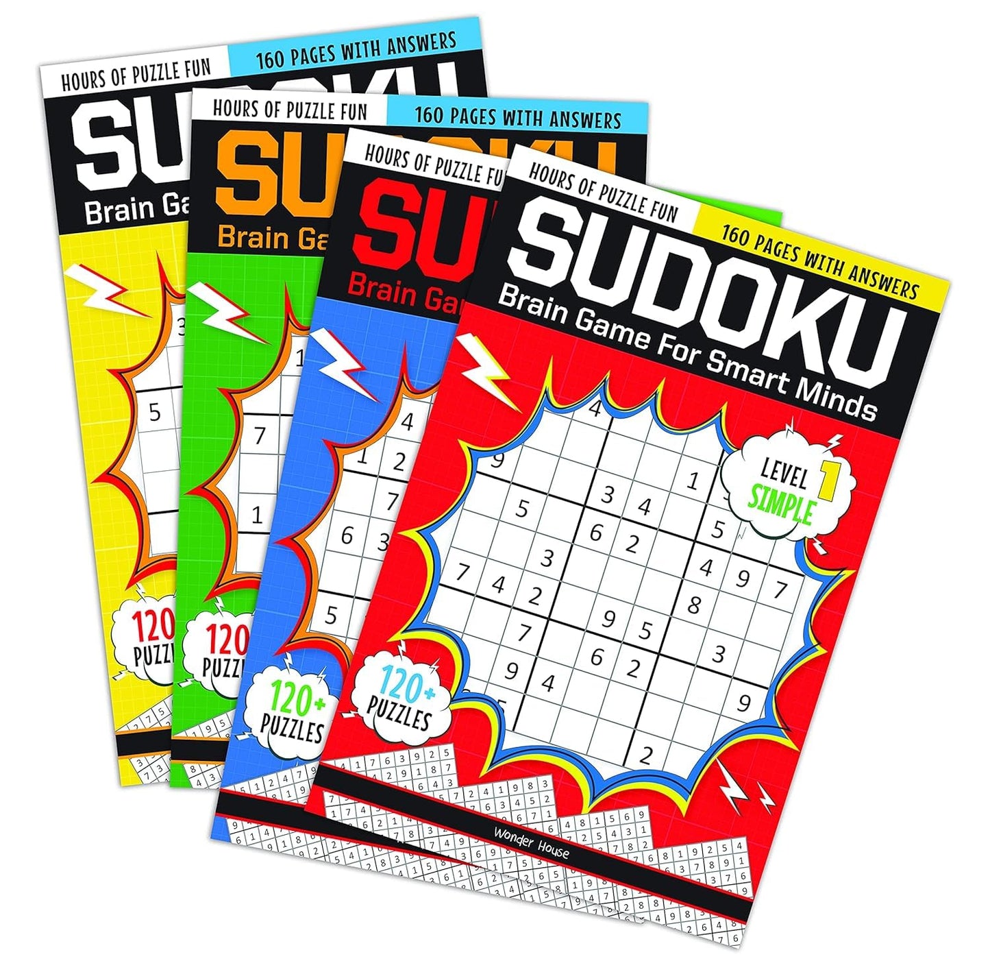 Sudoku-Brain Games For Smart Minds Box Set of 4 Books : Brain Booster Puzzles for Kids,480+ Fun Game