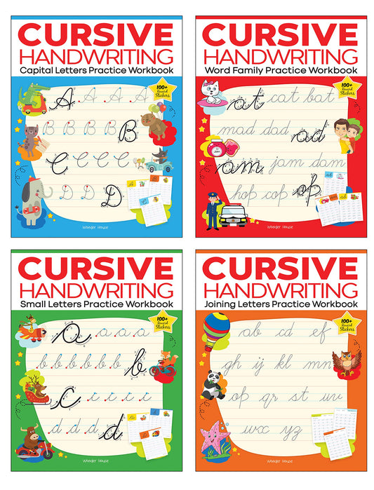 Cursive Handwriting - Small Letters, Capital Letters, Joining Letters and Word Family : Level 1 Practice Workbooks For Children (Set of 4 Books)
