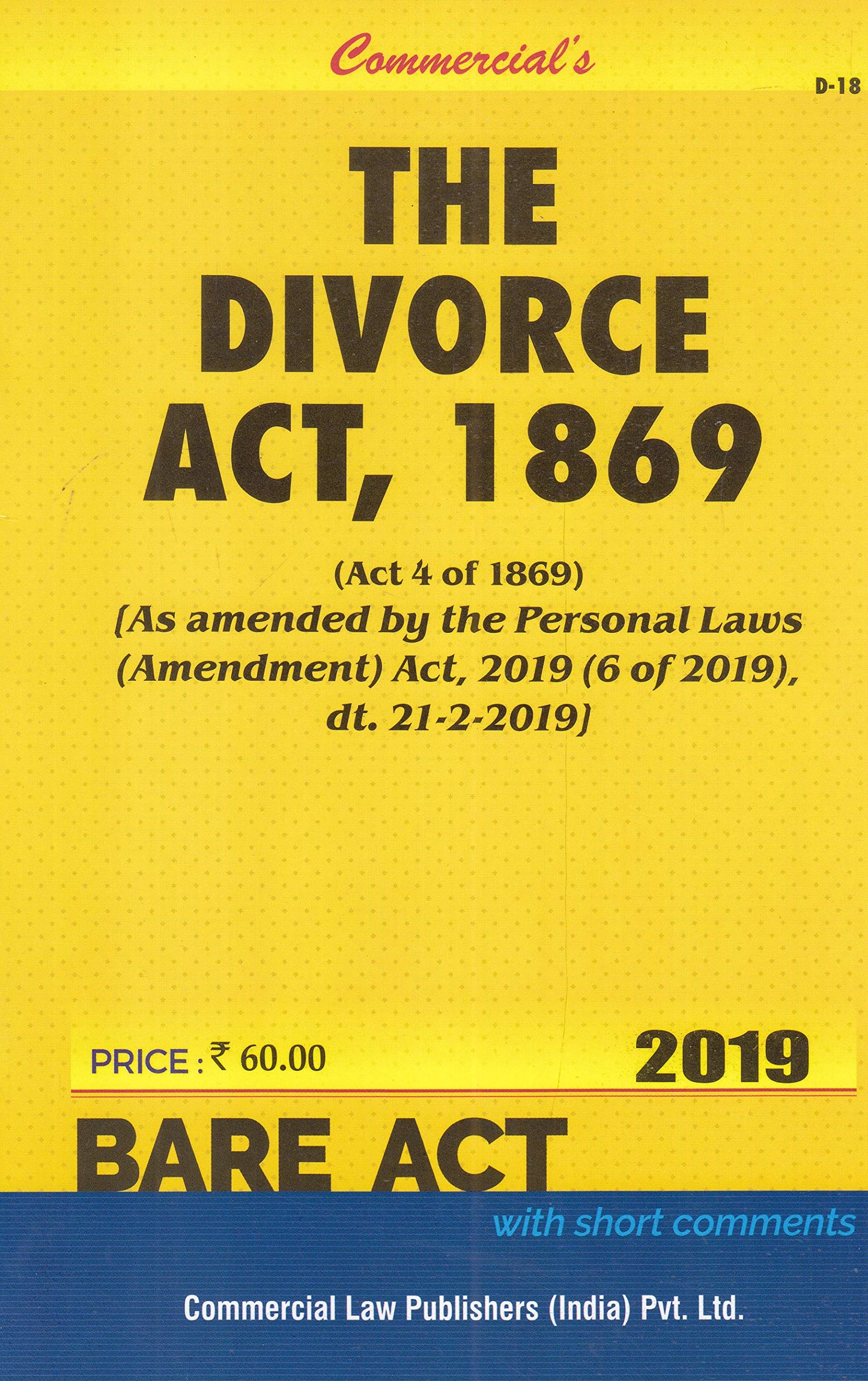 The Divorce Act, 1869 (2019-2020 Session) book cover