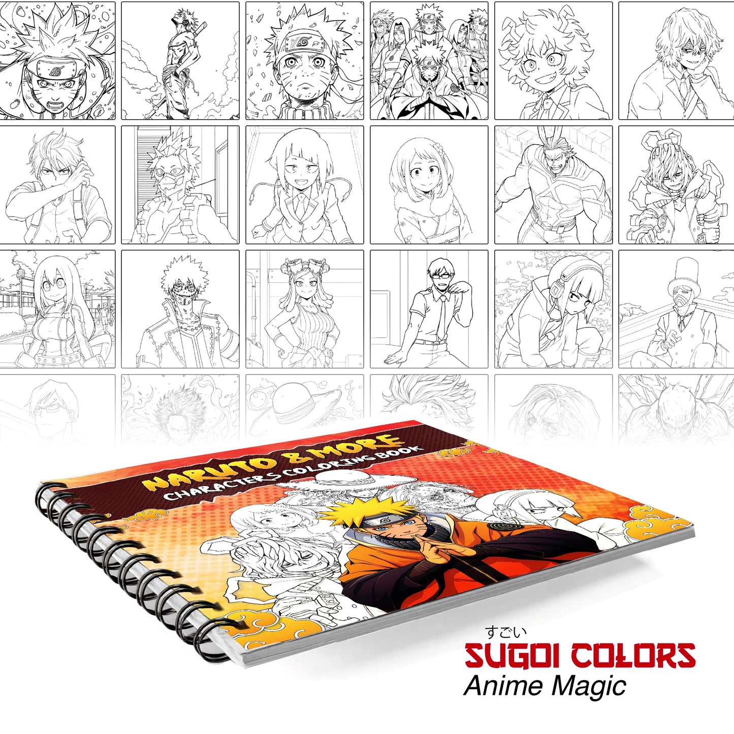 The Crafthives Anime Coloring Book Volume 4 | 24 Anime Character Designs + 24 Sketch Pens | Spiral Bound Hard Cover | 170 GSM Thick Pages | Manga Style Coloring Book for Beginners