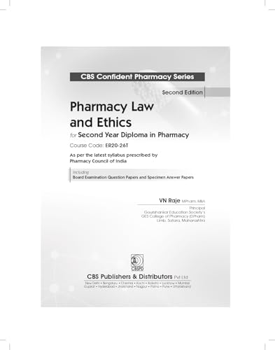 CBS Confident Pharmacy Series | Pharmacy Law and Ethics | for second Year Diploma in Pharmacy 2/e