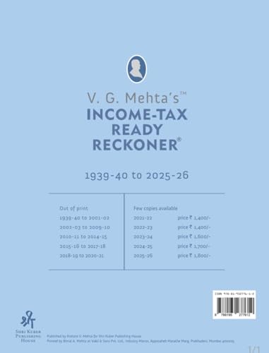 V.G.Mehta's Income Tax Ready Reckoner (DTRR) - AYs 2026-27 - 88th Edition - [Finance Act 2026] - As per ITA 1961 | ITA 2025 | ITR 2026