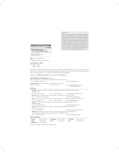 CBS Confident Pharmacy Series | Pharmacology | for Second Year Diploma in Pharmacy - 2/e