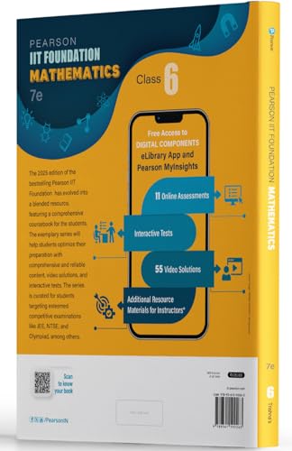 Pearson IIT Foundation'25 Mathematics Class 6 | For JEE, NTSE & Olympiad Exams | As per CBSE, ICSE & State Curriculums | Free acess to 11 Online Assessments, 55 Video Solutions & Interactive Tests via Pearson MyInsights & elibrary | 7th edition
