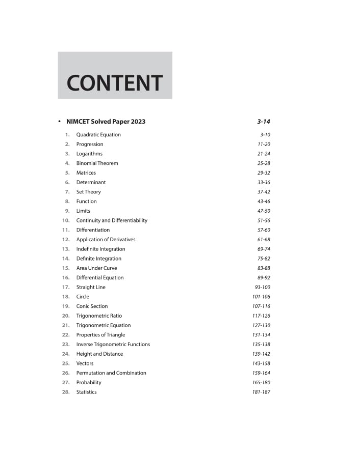 Arihant NIMCET 16 Years Chapterwise & Topicwise Solved Papers Mathematics For 2024 Exams