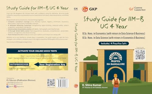 GKP IIM Bangalore UG Admission Test 2026 Study Guide : | BSc. (Hons) Economics / Data Science Programs | Verbal Ability, DI, Quant & Reasoning practice | Includes 4 Mock Tests | IIMB UGAT 2026