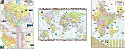 Himachal Pradesh Map, India Map & World Map | NON LAMINATED | SET OF 3 | Useful for UPSC, PCS, SSC, RAILWAY'S, State and Other Competitive Exams.