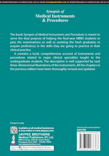 Synopsis of Medical Instruments & Procedures, 4/E for Final Year MBBS Students | Surgery, Medicine, ENT, Obs and Gyne, Ophthalmology, Anesthesia Instruments with 3D Illustrations: 1