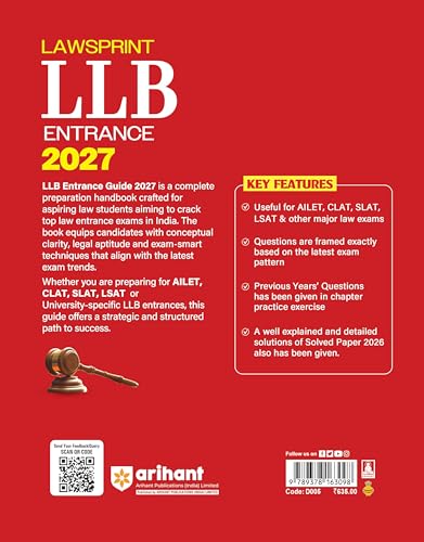 Arihant LLB Entrance 2027 LAWSPRINT | Highly Useful for NLU, NLSIU, RMNLU, MNLU,DU, IPU, BHU and Other National Law University | English Medium