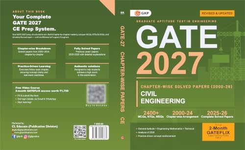 GATE 2027 Civil Engineering | Chapter-wise Previous Year Solved Papers (2000–2026) | 27 Years PYQ with Detailed Solutions | MCQs, NTQs & MSQs | GATE CE Chapterwise Question Bank