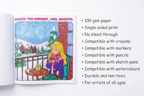 Cozy Winters: A Stress-Relieving Coloring Book for Adults & Kids with Christmas Vibes, Snowy Scenes & Winter Moments