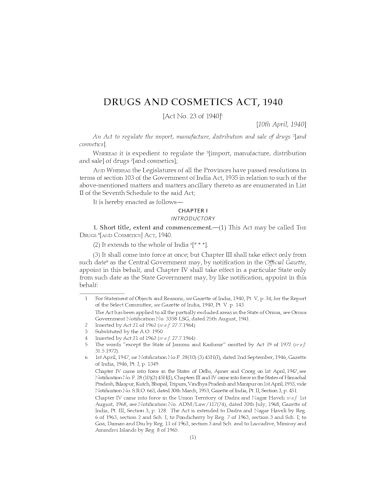 Lawmann's Drugs and Cosmetics Act, 1940 | Bare Act with Comments