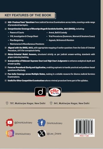 DRISHTI IAS JUDICIARY Mains Capsule Series II – Bharatiya Nagarik Suraksha Sanhita, BNSS Law Book, 850+ Solved Questions, Law Exam Preparation Book