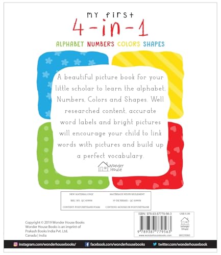 My First 4 In 1: Alphabet | Numbers | Colours | Shapes | Ages 0–5 Years | Early Learning Book | Learn Abc | 123 | Colours & Shapes | Padded Board Book | Toddlers | Preschoolers | Latest Edition